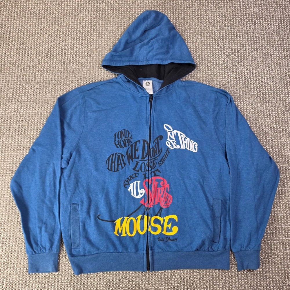Disney Mickey Mouse Hoodie Men L Zip Up Graphic Typography Blue